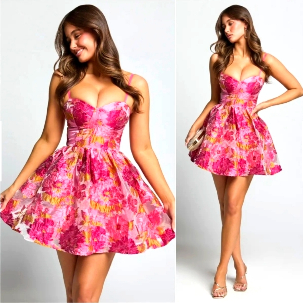 Floral Pink Show Po Dress Sz 12 - Show Po
